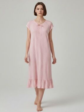 NWOT Cotton Miss Elaine Nightgown White Sheep on A Pink Background  size Small